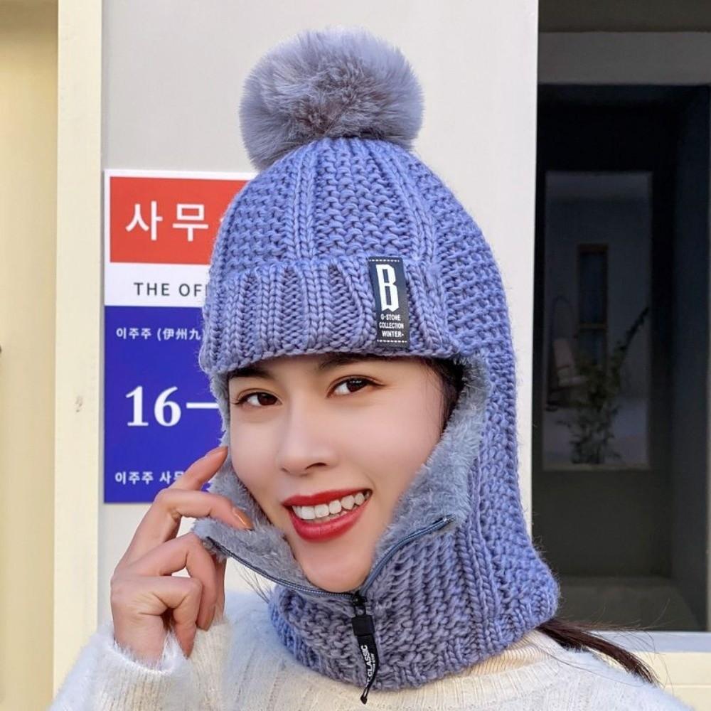 Thickened Beanies Cap Neck Warmer Ear Protection Hat Fashion Winter Hat Scarf Set  for Women