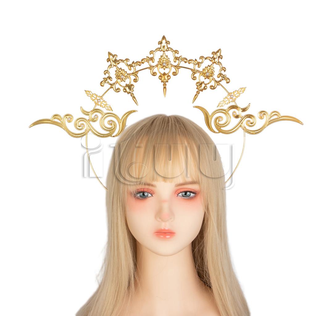Handmade Halo Crown Headpiece Lolita Goddess KC Gothic Angel Headband Halloween Christmas Party Headdress Hair Accessories