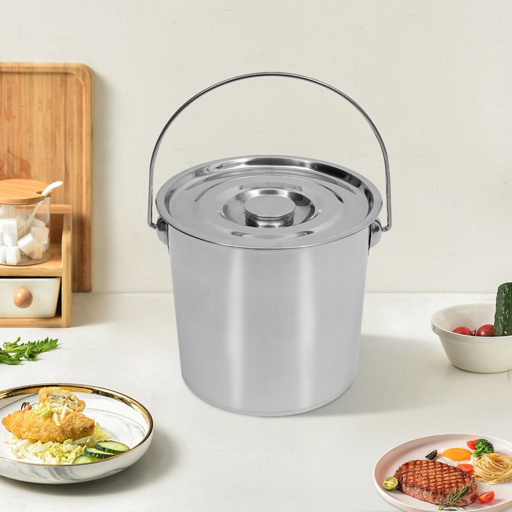 12L Stainless Steel Bucket w/ Lid, Durable 1mm Thick Metal Pail, Multi-Purpose Storage Container for Kitchen,Camping,Outdoor Use