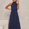 Sexy Neck-mounted Dot Beach Dress For Holiday Summer Casual Sleeveless Floral Printed Long Dress Women Fashion Robe Femme 25765
