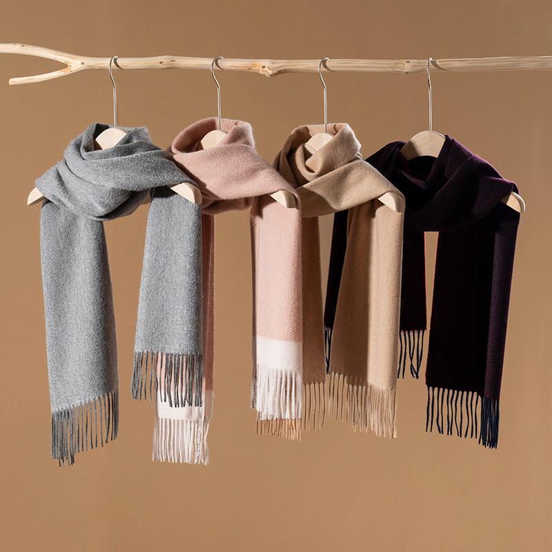 Women's 100% Pure Cashmere Scarf, New Solid Color, Wavy Pattern, Double-Sided Knit, Versatile, Warm Neck Gaiter