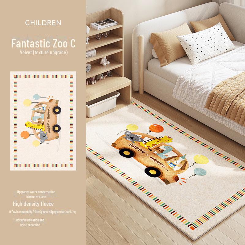 Cartoon-Style Cashmere Bedside Carpet: Dirt-Resistant, Easy-Care, Cool, Thick, Non-Slip Blanket