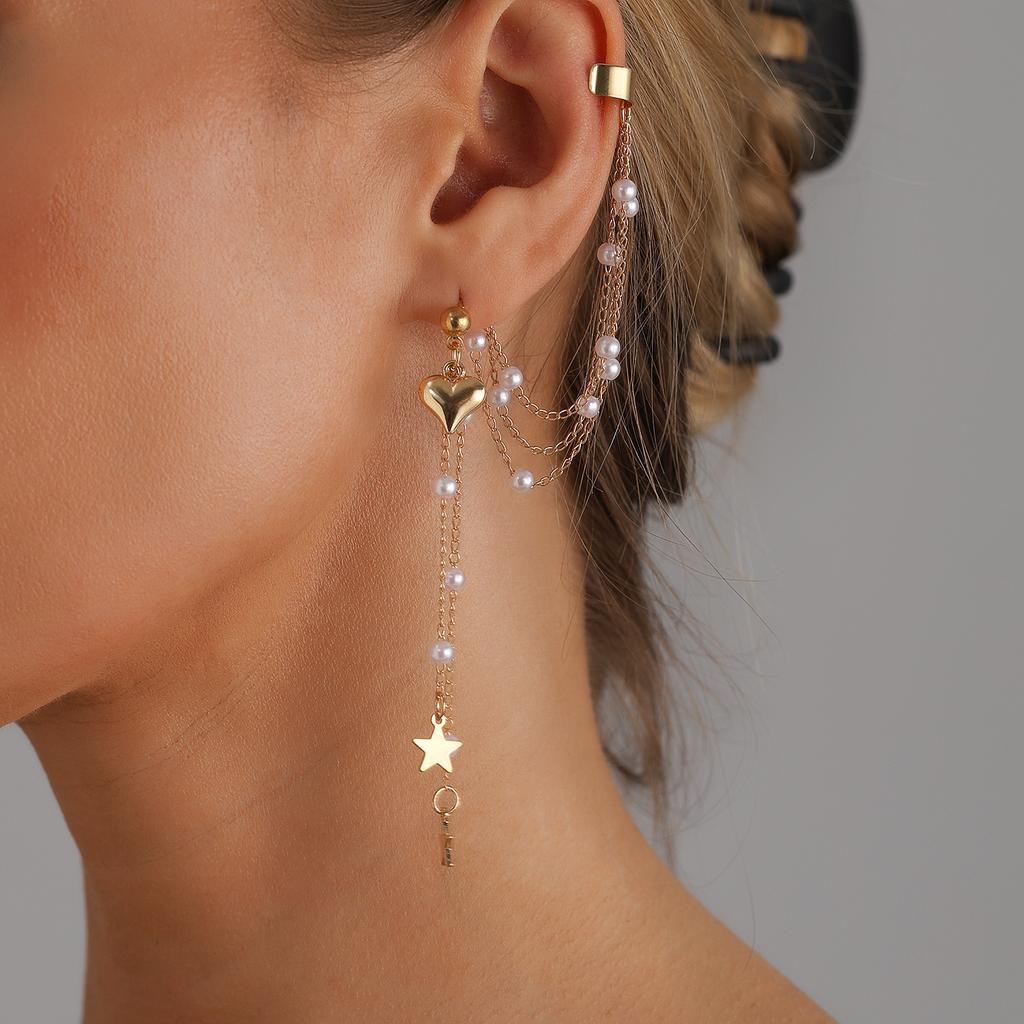 Sexy Spice Girls ins Wind U-shaped Ear Clips Ear Needles Personalized Creative Connected Pearl Ear Buckles