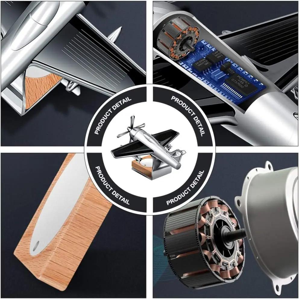 Solar Airplane Car Diffuser Wooden Base Essential Oil Aromatherapy Diffuser for Vehicle Decoration Perfume Not Included