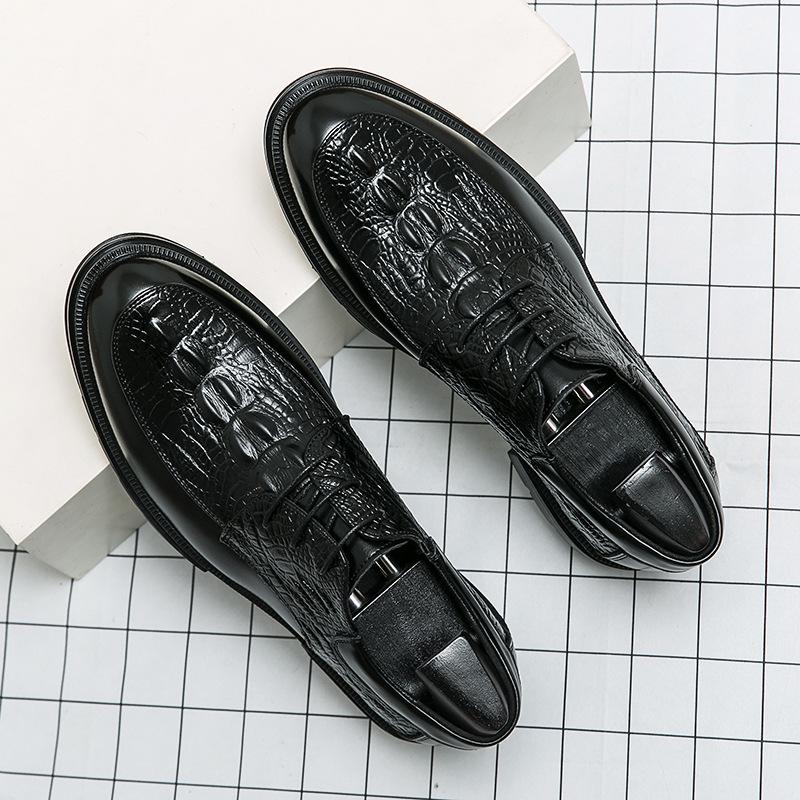 Men s Plus Size Crocodile Pattern Leather Formal Shoes - Retro, Fashionable, Business Style 39 чёрный