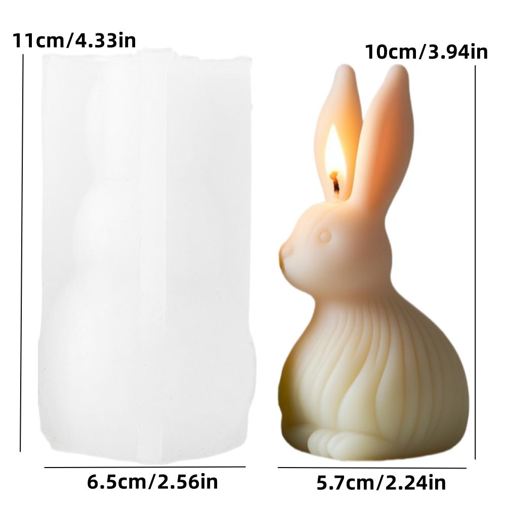 3D Cute Sitting Rabbit Candle Silicone Mold Vertical Ears Flower Rabbits Resin Mould Striped Easter Bunny Concrete Gypsum Molds