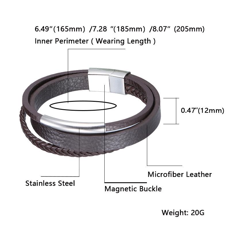 Men's Trendy Stainless Steel Multilayer Leather Magnetic Buckle Bracelet