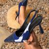 Summer Pointed Toe Shallow Back Strap Slide Women Sandals High Quality Patchwork High Heels Banquet Party Dance Shoes For Women