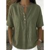 Women's Linen Blend Henley Neck Short Sleeve Casual Shirt