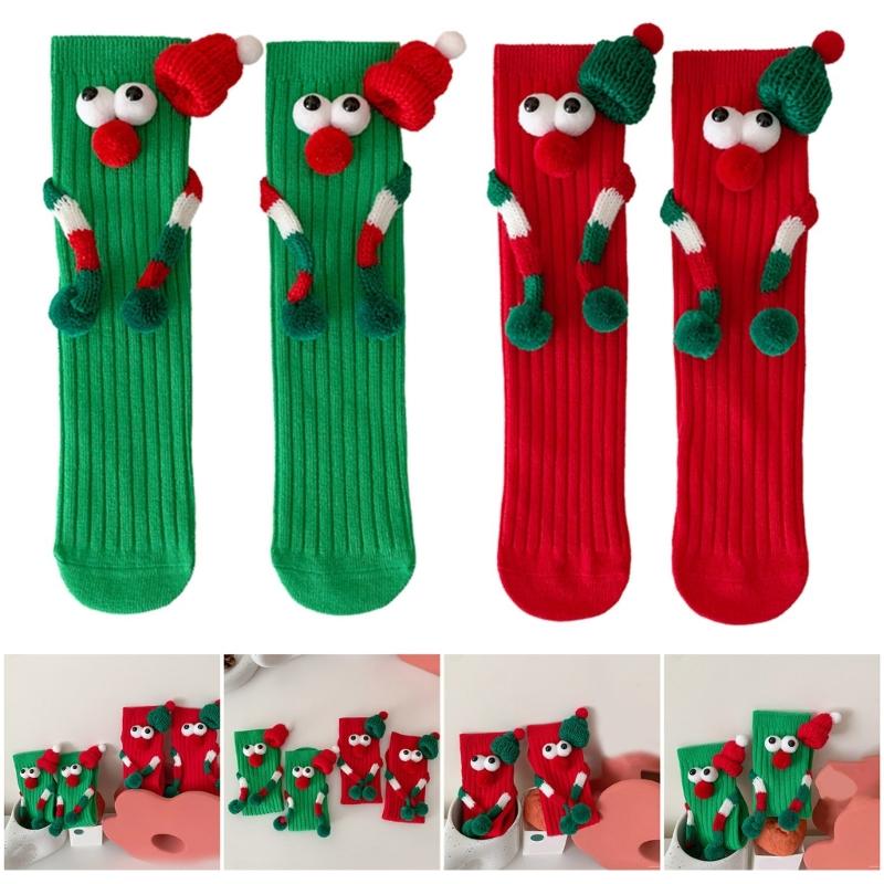 Children Christmas Party Decors Socks Creative Festival Cartoon Big Eyes Magnetic Hand Middle Tube Socks Hosiery Gift