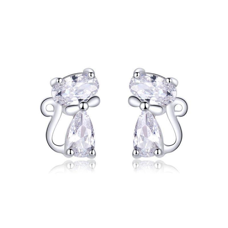 WOSTU 925 Silver European Simple CZ Ear Buckles Heart Hoop Earrings for Women Wedding Gift Minimalism Jewelry E737