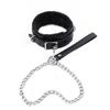 PU Leather Furry Bondage Choker Collar with Chain Lead Leash Multi Colors Erotic Role Play Costumes Sex Toys For Adult Couple