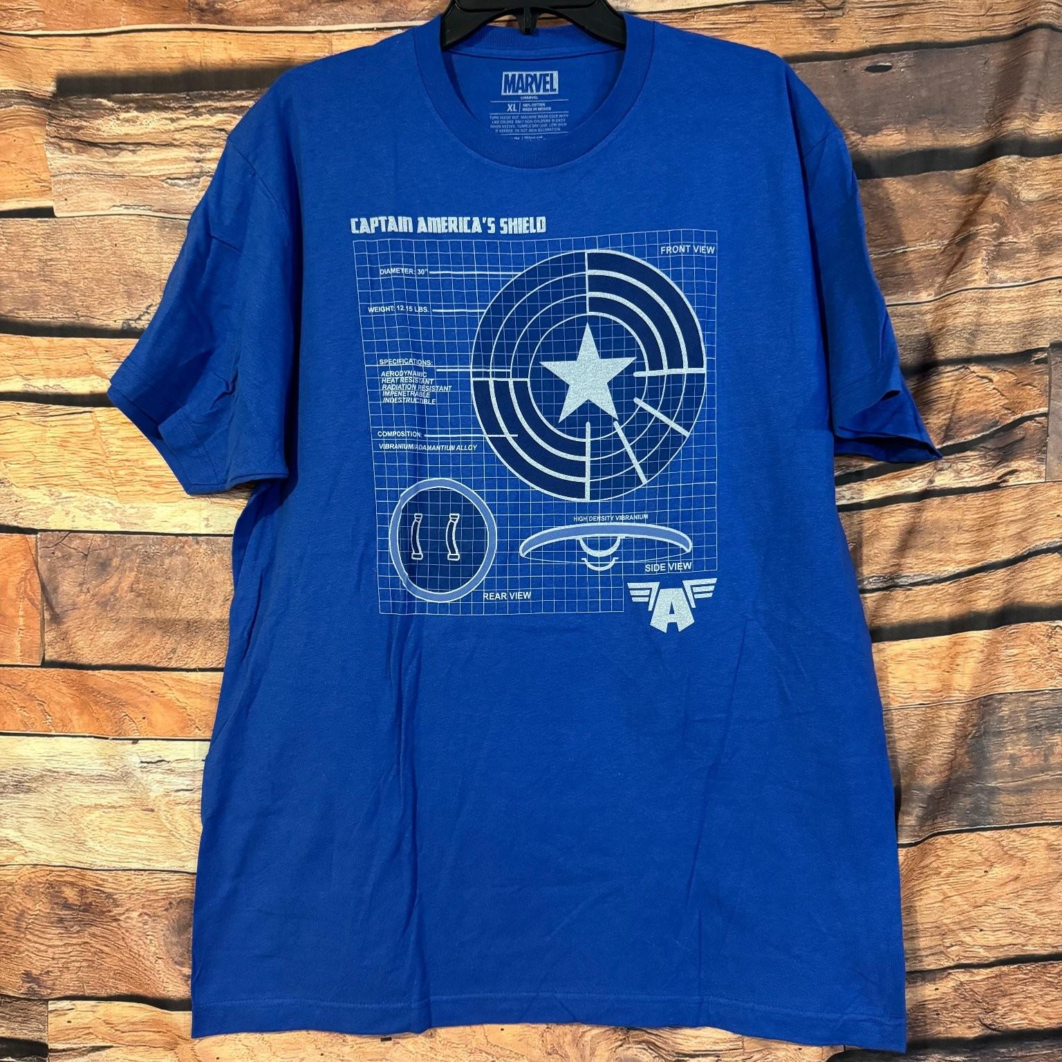 Marvel Captain America Shield Schematic Mens XL Blue Blueprint Lootwear Unisex T-Shirt XXXL