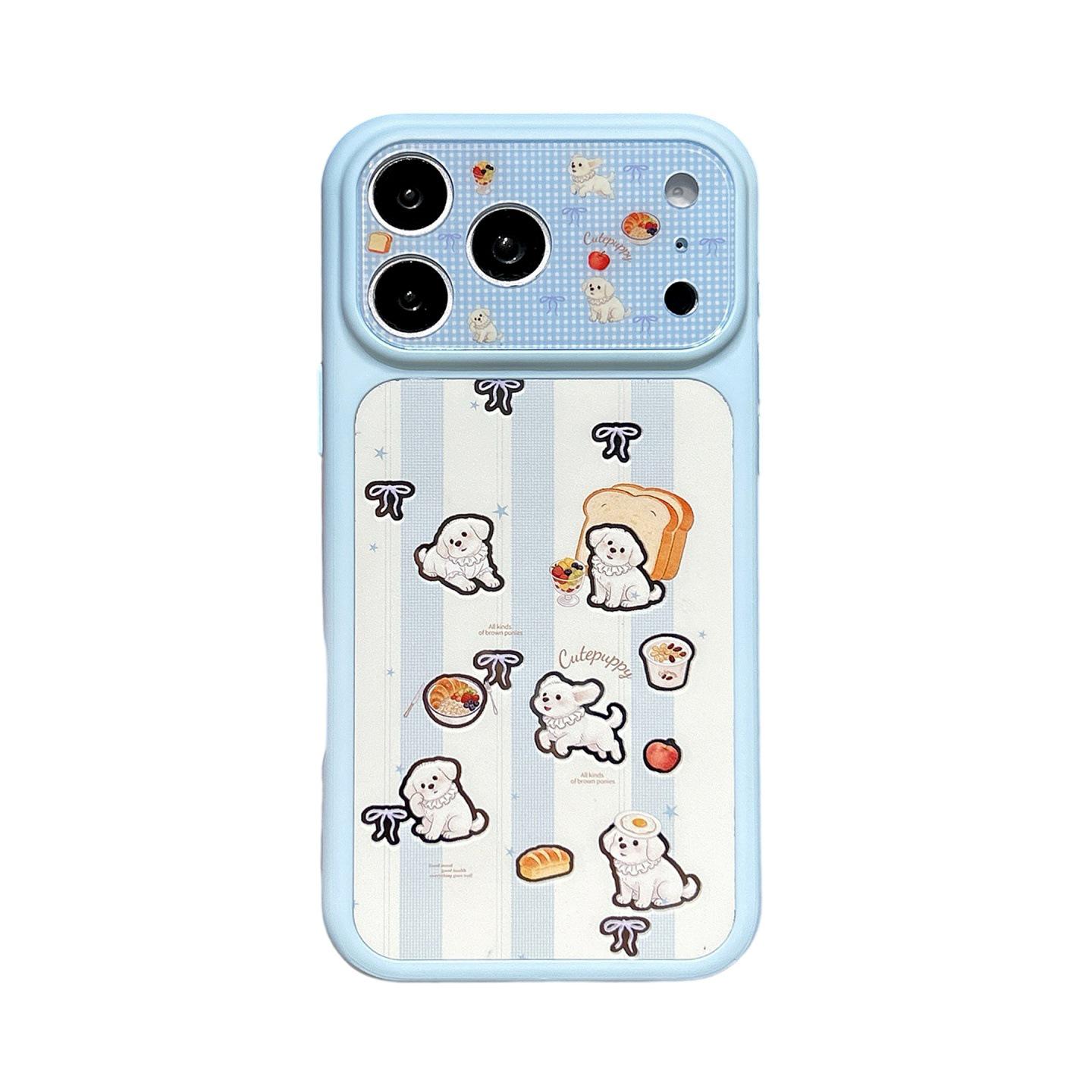 

Korean Striped Toast Puppy Protective Case for iPhone 16 Pro Max/17 Pro/15P - Cute Design for Women iPhone 15 Pro Max