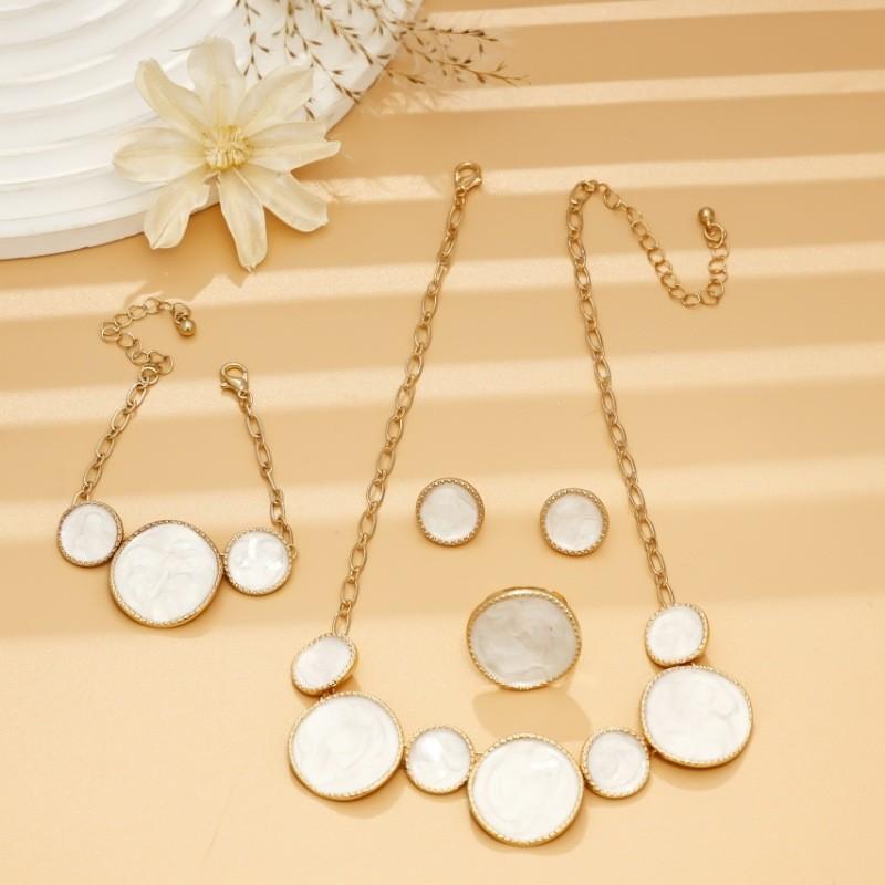 Jewelry niche design sense irregular round dripping oil white bracelet necklace stud earrings ring set