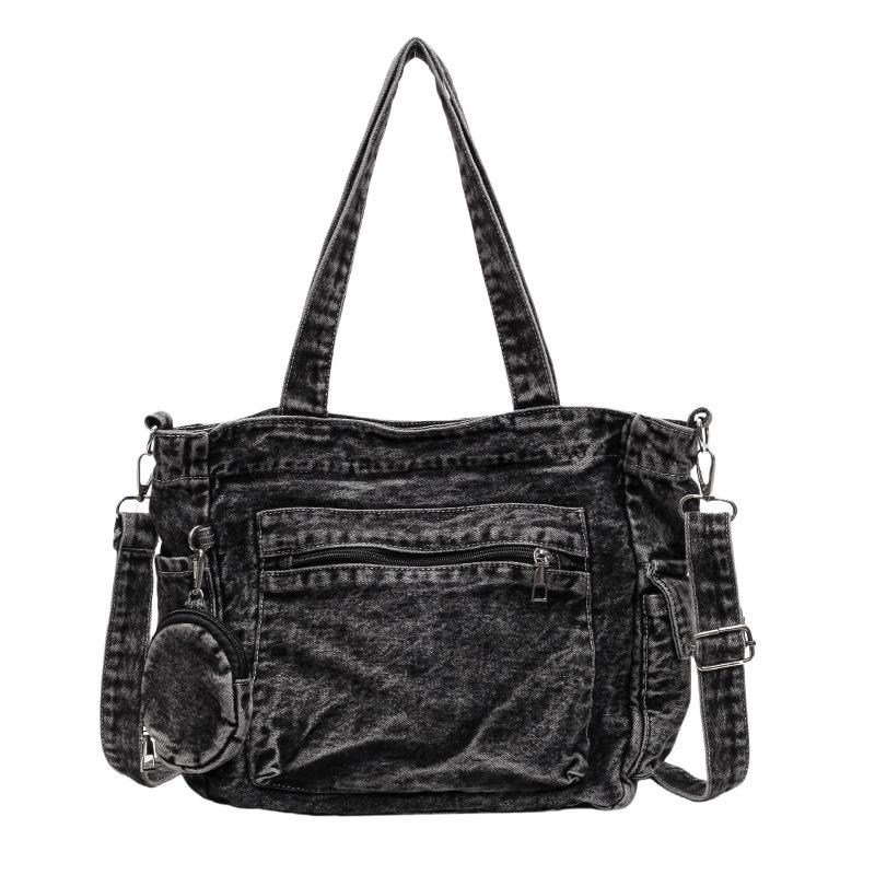 Denim large-capacity tote bag women's 2025 new casual commuter shoulder bag fashionable texture messenger bag