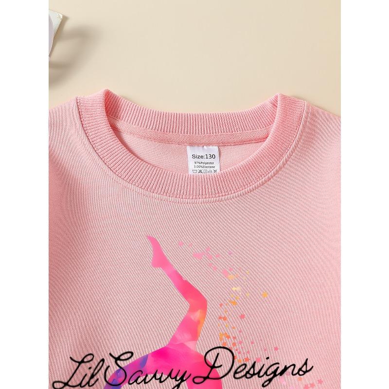 Turnerin Silhouette Rosa Glitzer Kunst Design Mädchen Rundhals Mode Sweatshirt, Herbst und Winter Westlicher Stil Oberteil, Langarm Verbundstoff