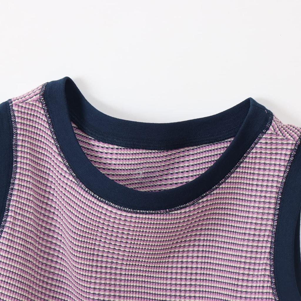 Tank Top Round Neck Sleeveless Border Shirt Casual Grayish Purple L [Champion] Women's CW-X326