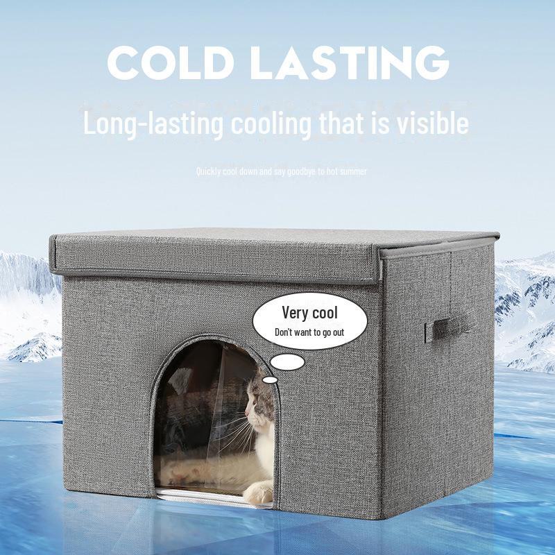 "Portable Summer Cooling Cat Bed – Foldable with Air-Conditioned Feature and Ice Pack for Pets"