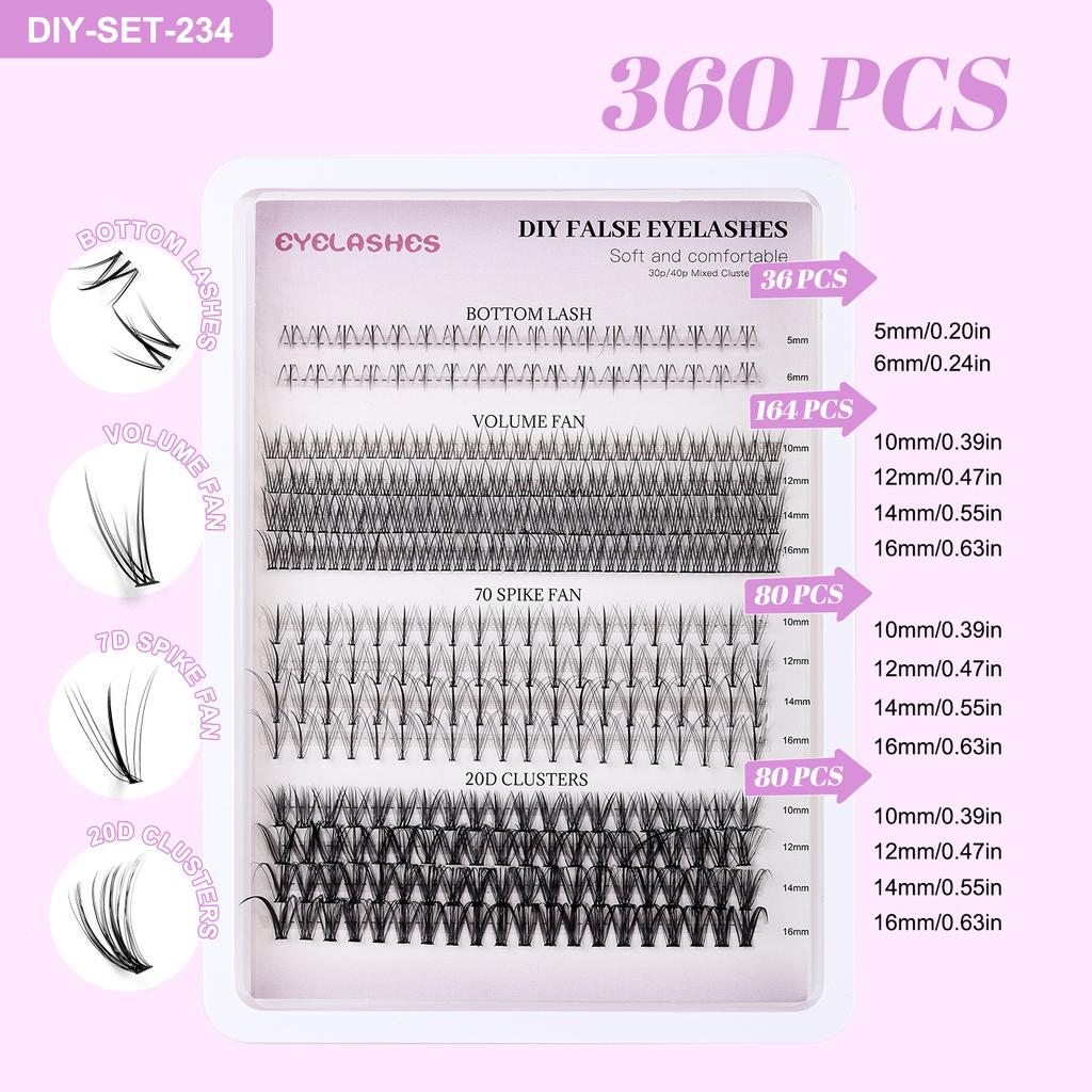 Single Cluster Diy360 Cluster Large Capacity Oblique Flying False Eyelashes Dense Simulation 5-16Mm Eyelashes