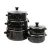 Five-Piece Black Speckled Enamel Cookware Set: Casserole and Double-Ear Stockpots