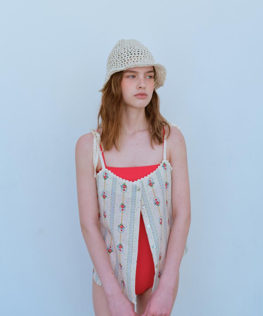 FUNFROMFUN Uneven Knit Bucket Hat, Melange Beige
