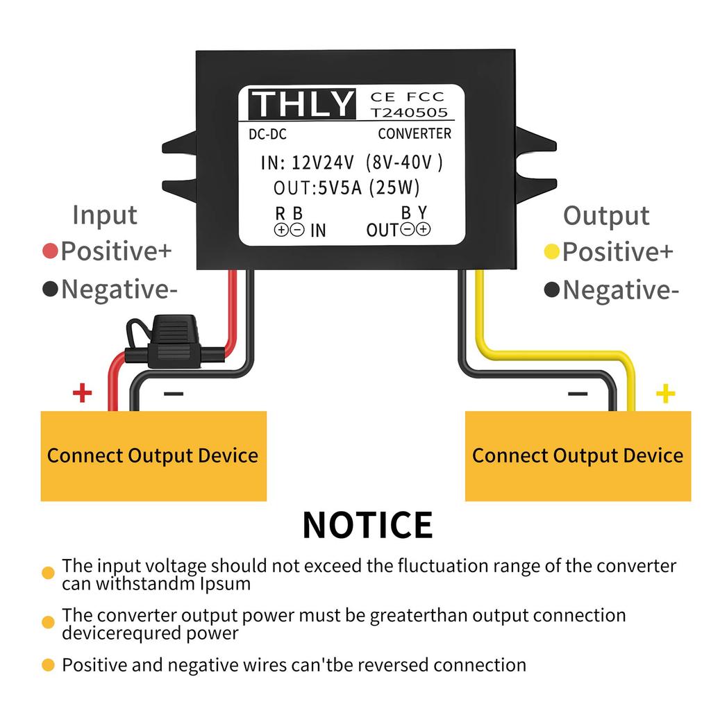 Converter to 5V 5A 25W Converter 5V with IP67 Waterproof 12V to 5V Converter for and LEDs DC-DC Step-Down 8-40V DC/DC Fuse, Cars, Trucks, Boats,