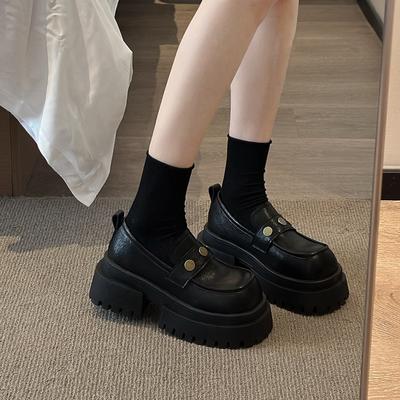 Damen-Schuhe mit dickem Absatz, einteilig, kleine Lederschuhe, Frühjahr und Herbst, neue Schuhe mit dicker Sohle, erhöhend, britische Muffin-Loafer, Einzelschuhe