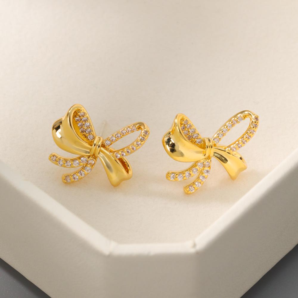 Japanese & Korean Minimalist Bow Luxury Copper & 925 Silver Stud Earrings for Women