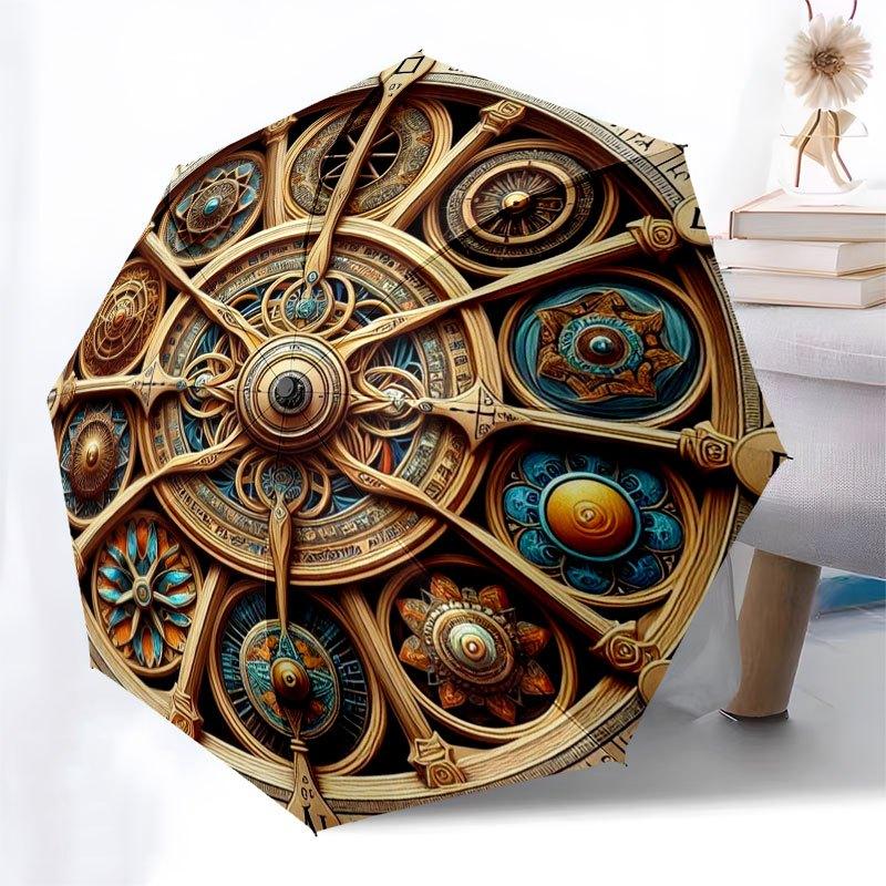 Steampunk-Kompass: Antikes Messing-Navigationswerkzeug mit kompliziertem ZahnraddesignRegenschirm mit süßem Design, tragbarer 3-fach kompakter Regenschirm für mich