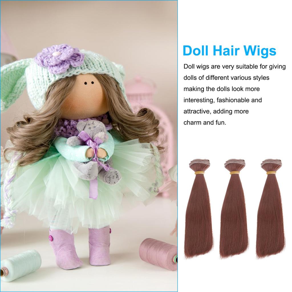 PATIKIL 15cm Puppenperücken-Set mit 6 Stück, Hitzebeständige Seiden-Glattperücke, Puppen-Haarstyling-Set, DIY Handgemachtes Zubehör, Rotbraun