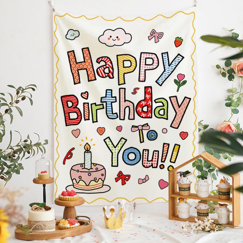 Newins Birthday Cake Velvet Wall Hanging for Dorm or Bedroom