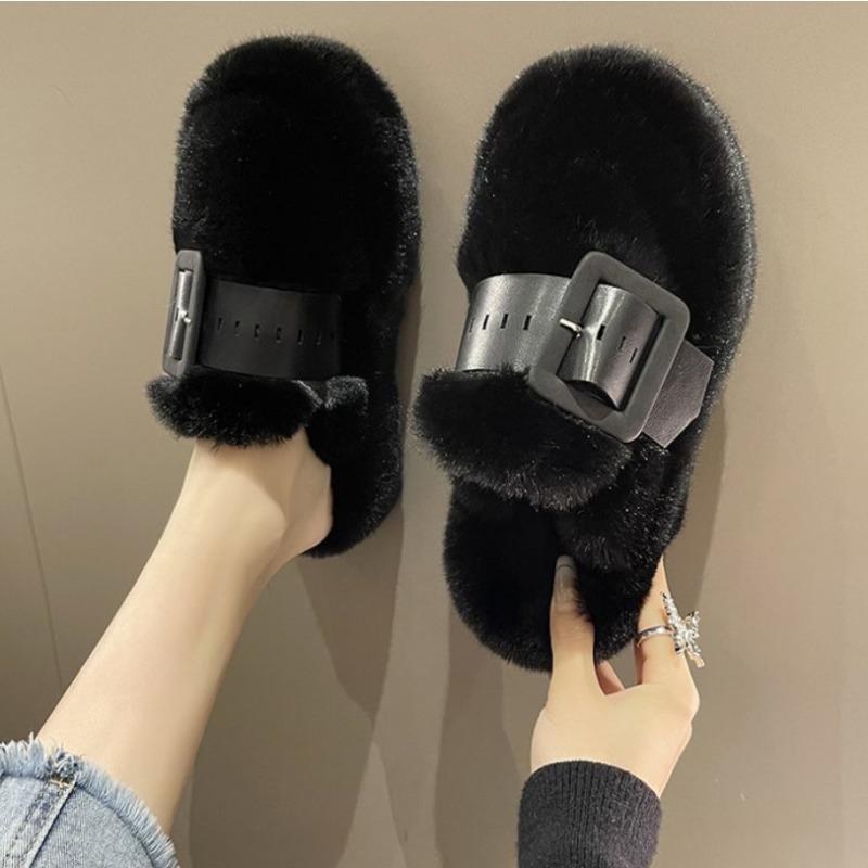 Shoes Woman Brand Slippers Casual Cover Toe Fur Flip Flops Flock Platform Pantofle Luxury Plush Flat New Slides with Fur Rubb