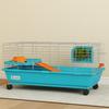 Small Animal Cage with Wheels, Bottle Feeder, Hay Dispenser for Rabbits and Guinea Pigs, 89x44x43 Cm, Blue