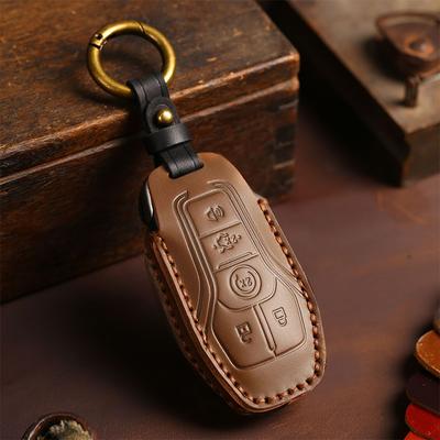 Leather Car Remote Key Case Cover Shell  for Ford Fusion Mondeo Mustang F 150 Explorer Edge 2015 2016 2017 2018