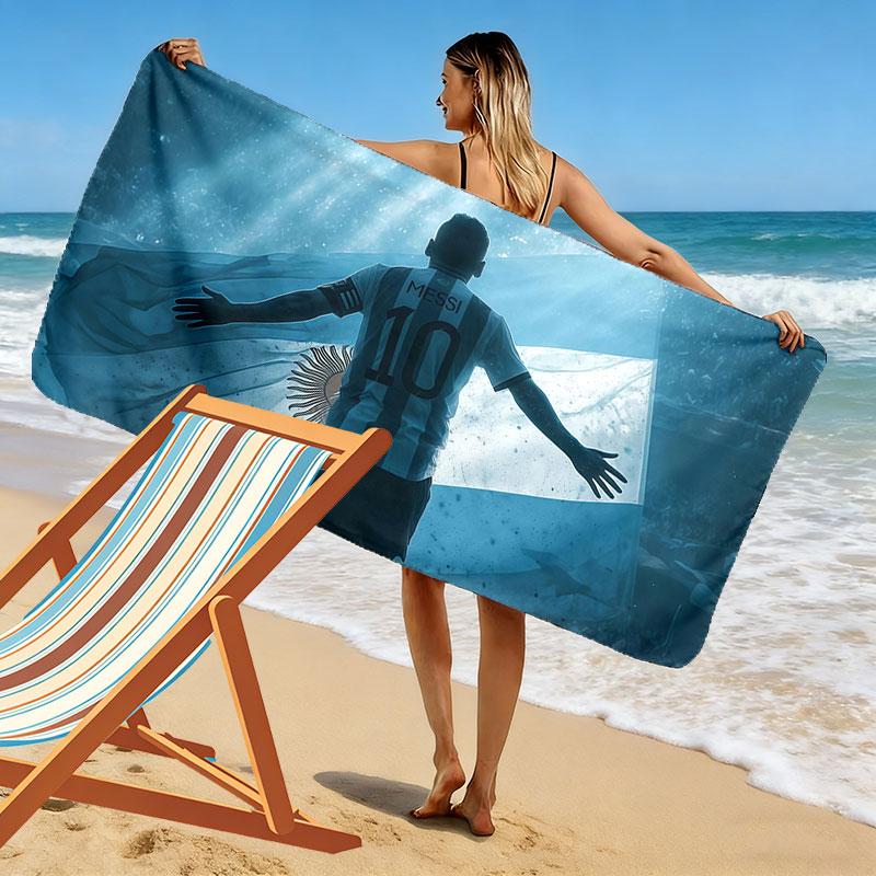 Lionel Messi Print Strandhåndklæde, Stort Blødt Hurtigtørrende Håndklæde til Strand Camping Svømning