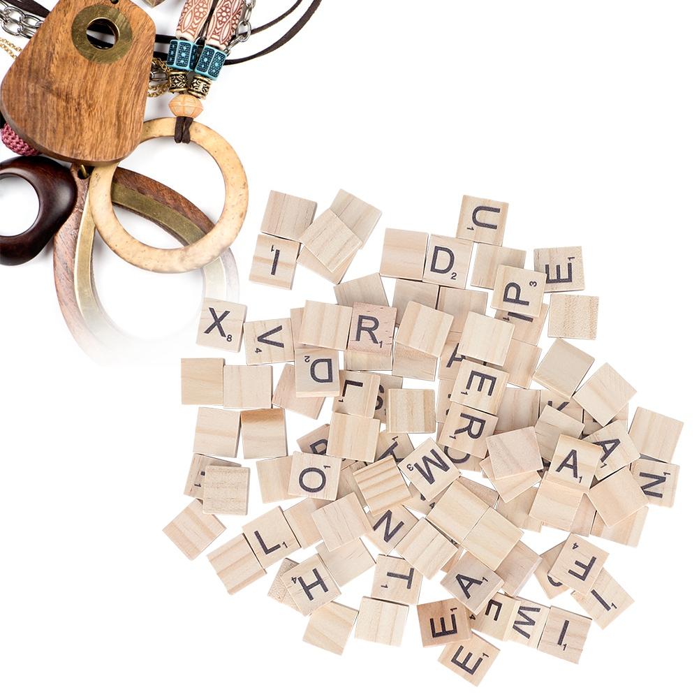 100PCS Wood Letter Tiles Wooden Alphabet Tiles A Z Capital Letters for Crafts, Pendants, Spell