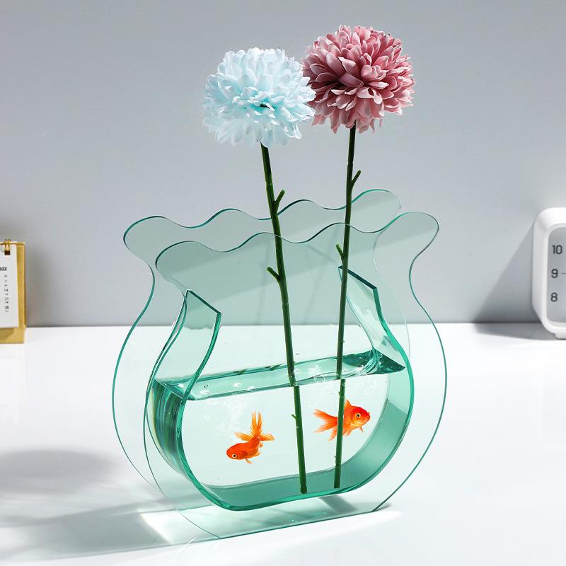 Modern Vase Transparent Colorful Creative Geometric Vase for Flowers Centerpiece Small Fish Tank Home Office Table Decor