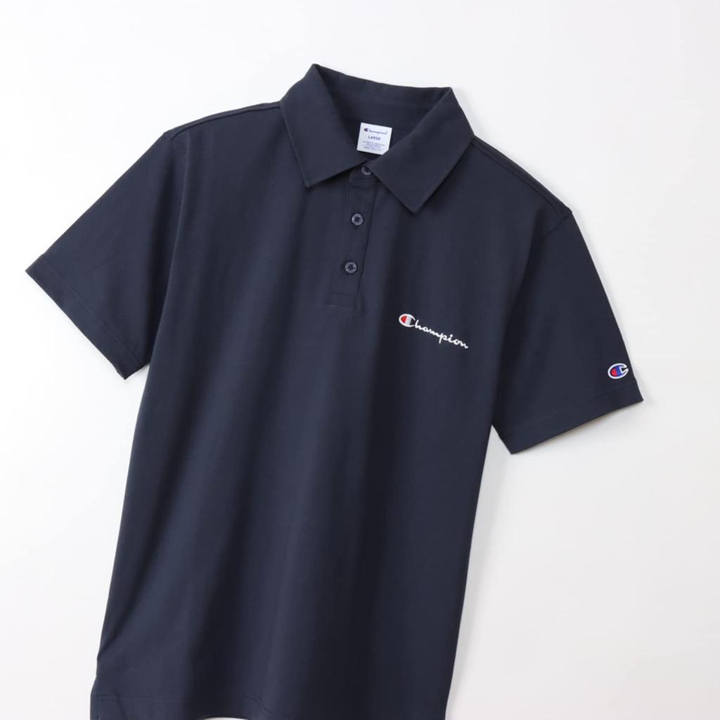 Champion Basic Polo Shirt with Embroidered Script Short Size XL Men's Logo, Sleeve, 100% Cotton, Navy, (C3-X361Z)