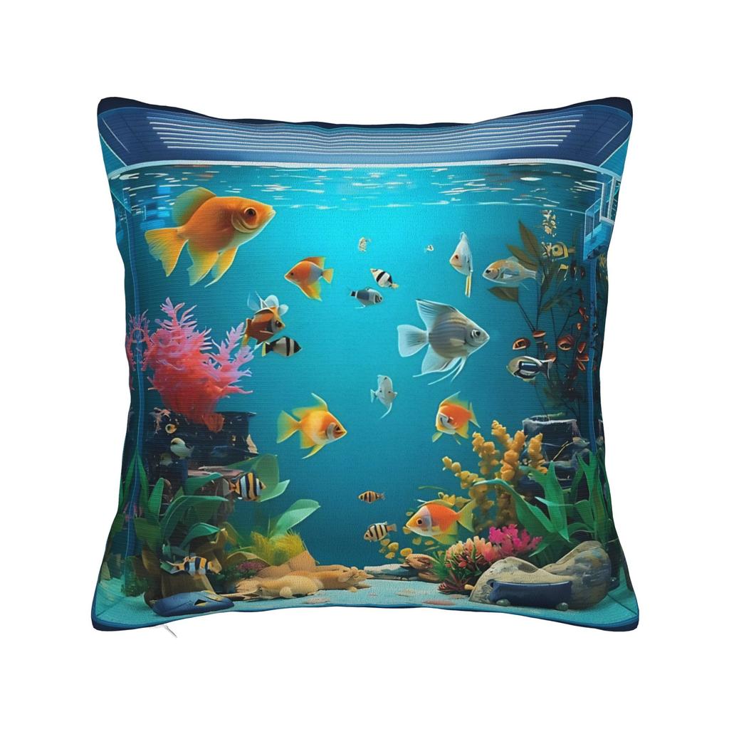Frutiger Aero Fish Aquarium Retro Digital Square Pillow Cases Cushion Cover Zippered Decorative Pillowcover for Home 18"x18"