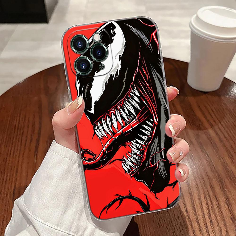 Venom Head Marvel Transparent Phone Case For iPhone 17 Pro Max 17E 11 12 13 14 15 16 Pro Max 15 Plus 17 Air 16E 7 XS Soft Cover