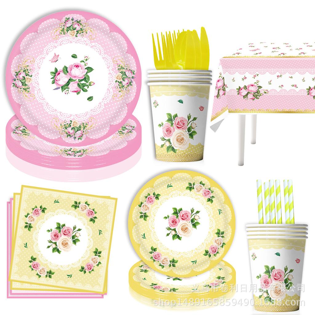 Spring Tea Party Theme Party Supplies Birthday Decoration Tea Party Party Arrangement Tableware Knives Forks Spoons