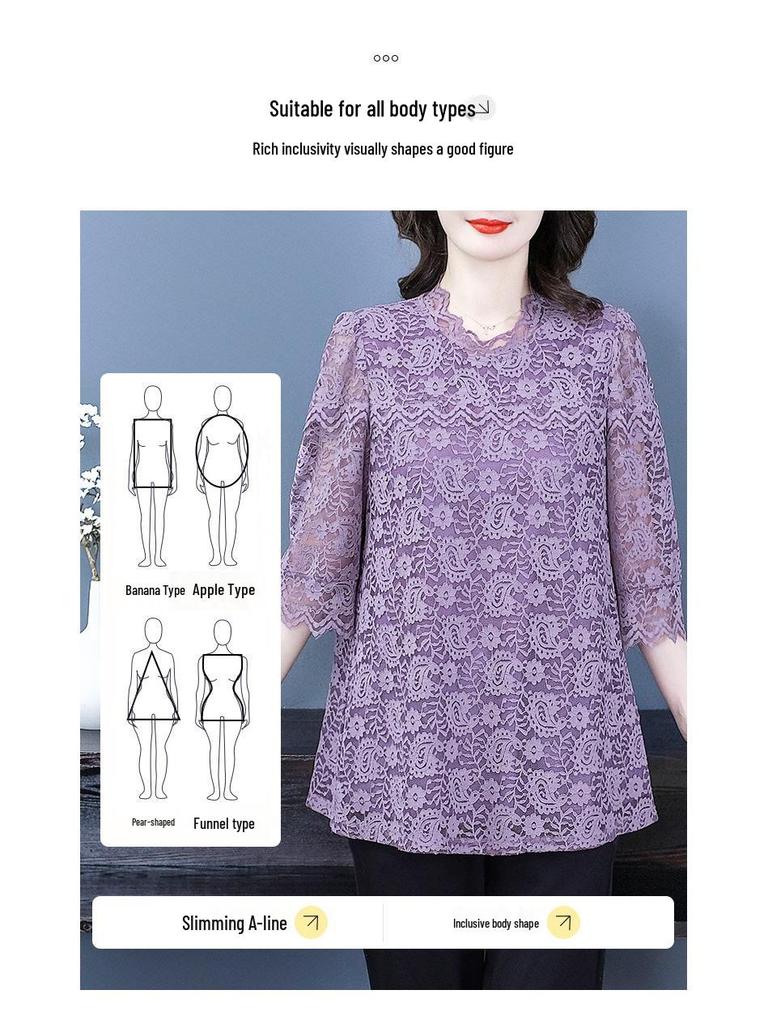 2025 Frühling/Sommer Koreanische Spitze Freizeit-Top - Übergröße Temperament Shirt für Frauen mittleren Alters