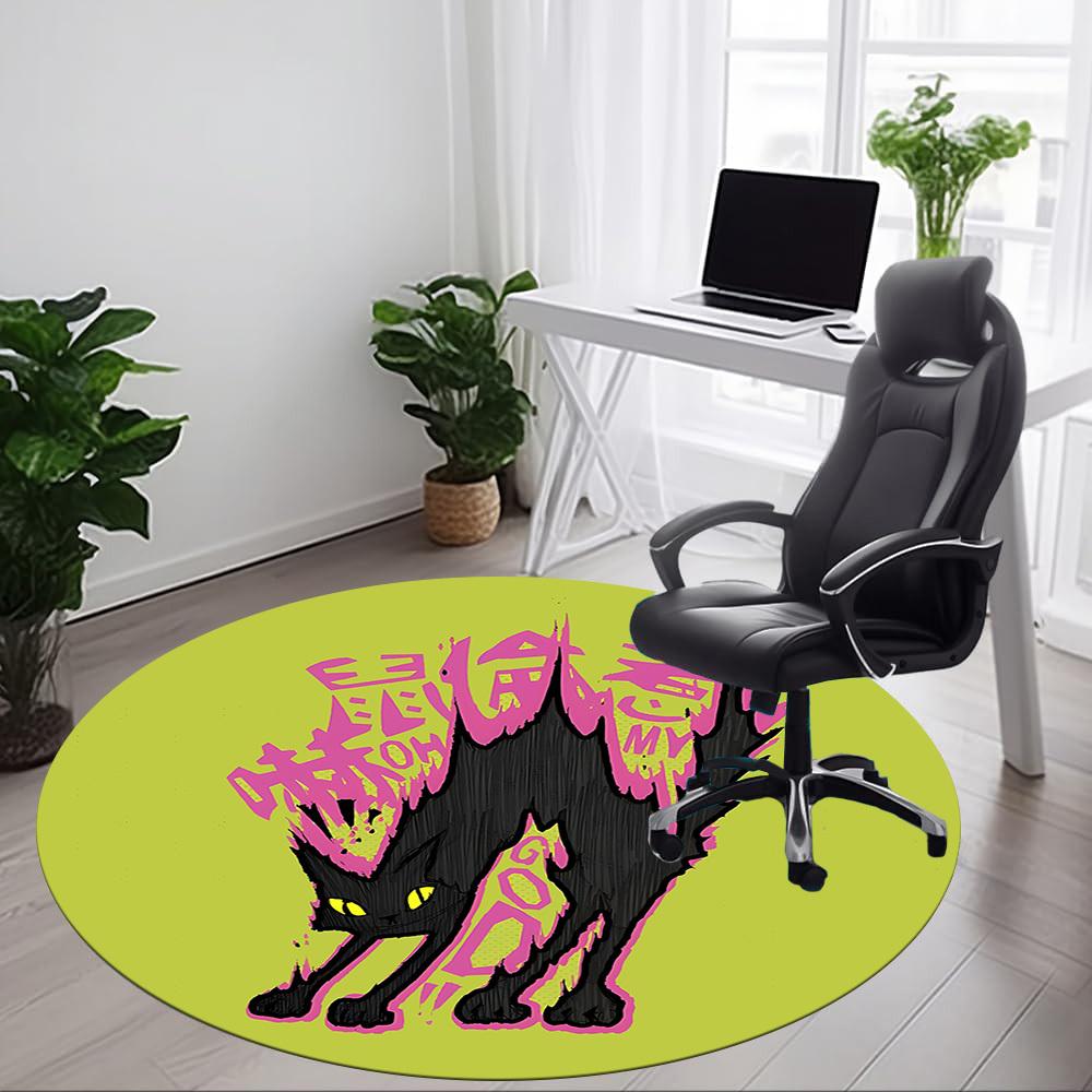 1pc Cat Artwork Office Round Area Rug, Mat Suitable For Office, Under Office Chairs Bedroom Living Room Home Decor, Room Deco