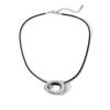 Minimalist O-Shaped Stainless Steel Necklace with Wax Rope Chain - Versatile Circle Design for Women