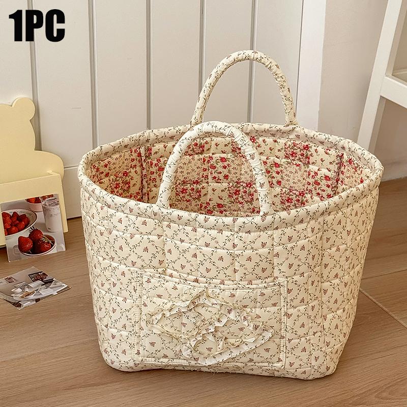 1PC Laundry Hamper Foldable Floral Design Lightweight Fabric Ins Style Miscellaneous Baskets Cute Storage Basket Sweet 32x26x25cm