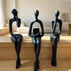 3Pcs 3D Printed Abstract Sitting Human Sculpture Set Hollow Reading Thinking Figurine  Bookshelf