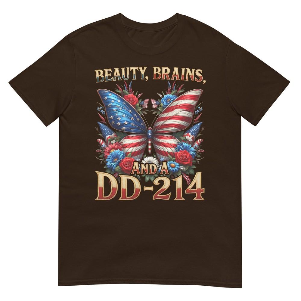 Female Veteran Army Floral Vintage Beauty Brains Us Tshirt