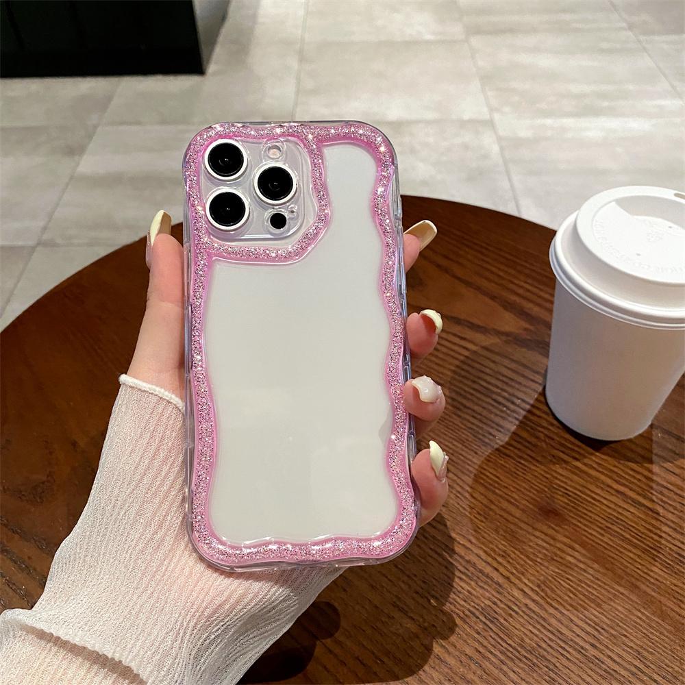 Glitzer Süßer Wellenrand Silikon Weiche Handyhülle Für IPhone 16 15 14 13 12 11 Pro Max Plus Mädchen Klare Hülle Stoßfeste Schale