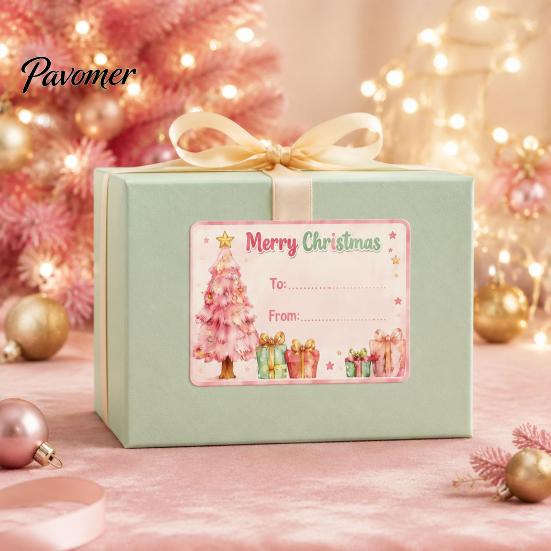 Holiday Present Labels 180PCS/Roll Christmas Label Stickers, Self-Adhesive Tags with to And from Seasonal Gift Box Decor Writing Field, Decorative